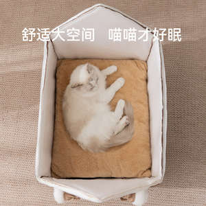 Nouveau modèle 2026 Villa pour chat en tissu, type transfrontalier, fermée et chaude pour automne/hiver, avec rideau de porte, tailles universelles - Product Image 3