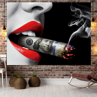 Peinture en porcelaine de cristal Art déco moderne, fille sexy fumant un cigare, lèvres rouges, art mural, décoration intérieure, cadre noir/doré