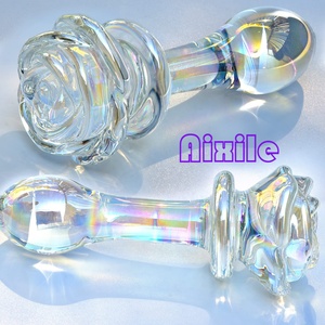 Dildo <span class=keywords><strong>de</strong></span> Cristal, Tapón Anal <span class=keywords><strong>de</strong></span> Cristal con Base Redonda en Forma <span class=keywords><strong>de</strong></span> Rosa, Estimulador <span class=keywords><strong>de</strong></span> Punto G, Masajeador, Juguete Sexual Anal para Masturbación - Product Image 5