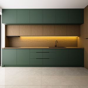 Cuisine modulaire droite moderne avec armoires à finition mate, éclairage LED, rangement intelligent et look contemporain élégant - Product Image 3