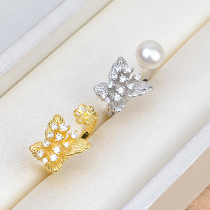Handmade DIY S925 Silver Open Butterfly Female Living Ring 7-10 Pearl Empty <b>Tray</b> Fashionable Accessories - Product Image 2