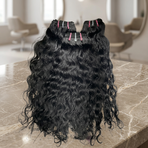 Extensions de cheveux humains à clipser de haute qualité, ondulations profondes, cheveux Remy, pointes pleines, double trame, noir, 34 pouces - Product Image 3
