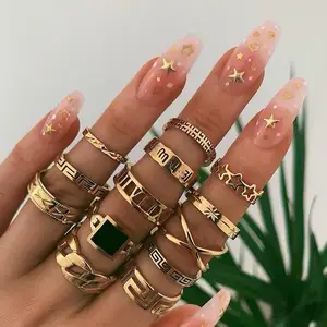 2023 Fashion Jewelry Rings Set Manufacturer Wholesale Cheap Ring Set Trendy Hip-pop Vintage Hollow Classic Ring for Women Men