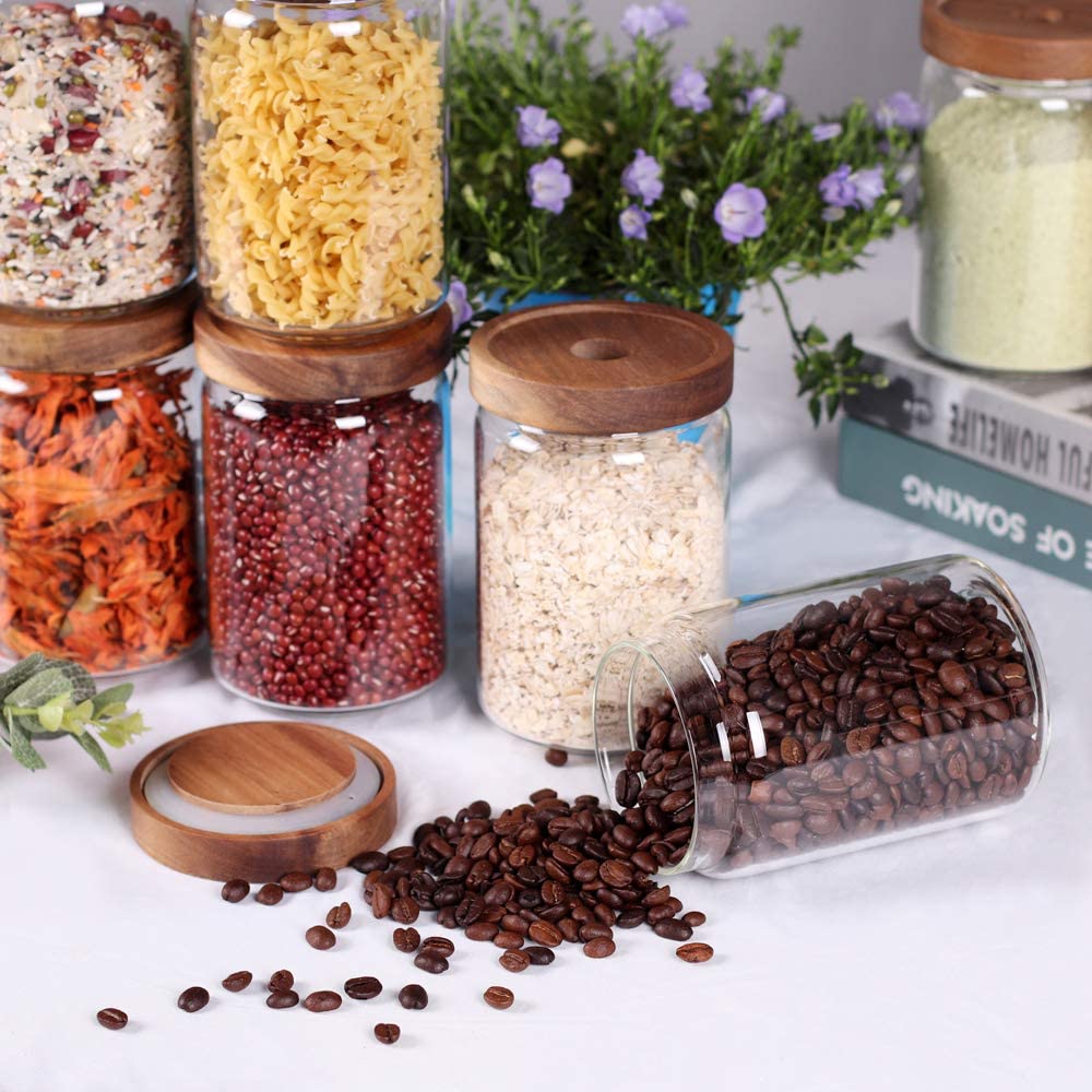 Stackable Kitchen Canisters Set of 8,High Borosilicate Glass Cylinder Airtight Food Storage Glass Jars