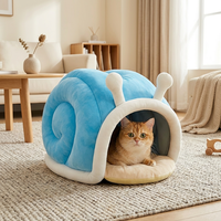 Halboffenes Katzenbett Pluesch warm Winter Haustierhaus Schlafnest atmungsaktiv Indoor fuer Katzen kleine Hunde niedlich blau