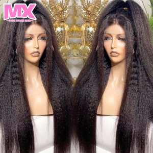 Peluca de Cabello Humano ManXu Kinky Straight 4C, Rizado Afro, con Pelo de Bebé, <span class=keywords><strong>Yaki</strong></span> Straight, Peluca Frontal de Encaje HD 13x4, Encaje Transparente - Product Image 1