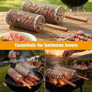 Panier de cuisson rond en acier inoxydable 304 pour barbecue, panier de grillade rotatif pour charbon de bois, en acier inoxydable pour grillades en extérieur - Product Image 6