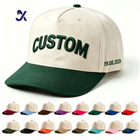 Casquette de baseball en coton 5 panneaux, respirante, beige et verte, avec logo brodé personnalisé, nouveau design populaire, bicolore, pour mariage