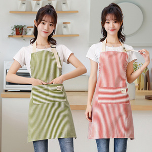 Logo personnalisé coton lin rayé bavoir réglable respirant <span class=keywords><strong>Restaurant</strong></span> maison cuisine travail taille tablier en gros pour le nettoyage - Product Image 2
