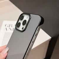 Coques de protection pour iPhone 16 15 Pro Max Plus, en cuir texturé sans cadre, ultra-fines, résistantes aux chocs, en PC rigide