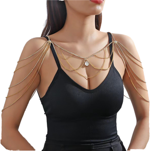 Chaîne d'épaule multicouche en cristal avec pendentif, style européen et américain, plaqué argent/or, nouvelle collection de bijoux de corps de luxe CC07 - Product Image 1