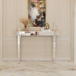 โต๊ะกระจกคอนโซลสำหรับห้องนั่งเล่นโต๊ะโซฟาโต๊ะกระจกสีเงินดูสวยงาม - Product Image 2