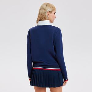 Dames Custom Logo Quarter Zip Sweatshirt Casual Oversized Pullover Gebreide Tennissweater Met Lange Mouwen Voor De Herfst - Product Image 4