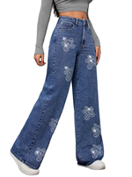 YUANBOFEI Jeans personnalisés de haute qualité, vintage, lavés, brillants, à paillettes, coupe large, respirants et décontractés pour femmes