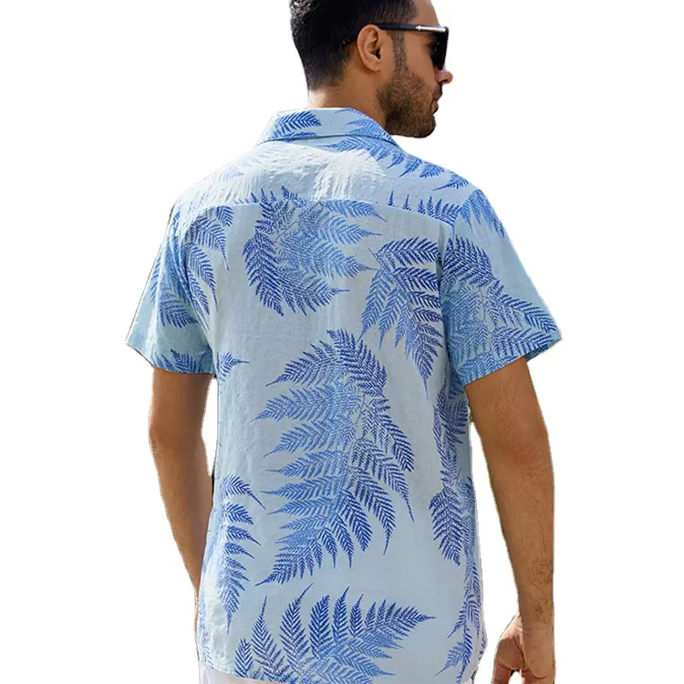 Özel Logo erkek yaz Hawaiian plaj pamuk karışımı çiçek kısa kollu düğme-up gömlek batı tarzı rahat Ropa yeni durum