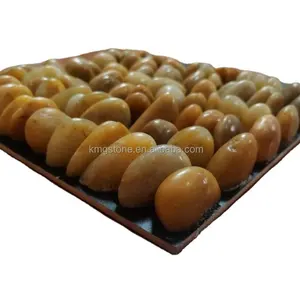 Outdoor Natural Marble Yellow Oval Pebble Stone Mosaic Tile For Garden