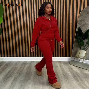 Custom 2 Piece Sweatpants Set <strong>Women</strong> Tracksuits High Quality Cropped <strong>Half</strong> <strong>Zip</strong> up Sweatshirts and Joggers Set <strong>Women</strong> <strong>Jumpers</strong> - Product Image 1