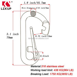 Mosquetón de Acero Inoxidable 316, Gancho de Seguridad de Liberación Rápida, Clip de Resorte, Gancho de Resorte Resistente, Gancho Simple Tipo <span class=keywords><strong>Delta</strong></span> - Product Image 5