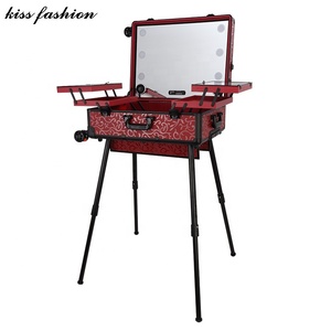 <span class=keywords><strong>Valigia</strong></span> per <span class=keywords><strong>trucco</strong></span> con luci integrate e 3 colori chiari e ruote omnidirezionali organizzatore cosmetico da viaggio rotante illuminato - Product Image 6