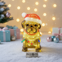 Luce LED 3D a Forma di Cane Pug Natalizio, Cucciolo con Cappello di Babbo Natale in Acrilico, IP44 Impermeabile, Decorazione da Giardino per Esterni