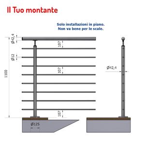 Vertical redondo con 8 agujeros, altura del suelo de 1,10 M, Ø 42,4 y Ø 12,5, AISI 316, piezas de escalera de fijación de acero inoxidable satinado - Product Image 1