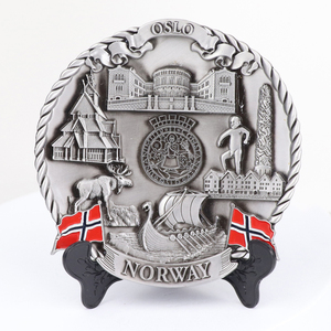 Fabbrica Design personalizzato in argento antico placcato <span class=keywords><strong>paese</strong></span> della città 3D metallo Norway piatto Souvenir - Product Image 1
