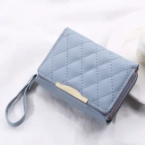 Grosir dompet pendek bordir benang dompet koin tali pergelangan tangan dompet wanita untuk wanita modis tahan air poliester