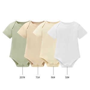 핫 세일 유기농 면 아기 짧은 장난 꾸러기 소매 스냅 버튼 무릎 어깨 편안한 아이 바디 수트 - Product Image 3