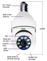 Caméra d'ampoule intelligente sans fil HD 1080P pour la maison, caméra IP Wifi, caméra d'ampoule PTZ sans fil 360 degrés P2P