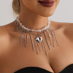 Joyería INS Sweet Cool Heart Tassel Cadena de clavícula redonda Collar de piedra natural irregular creativo - Product Image 1