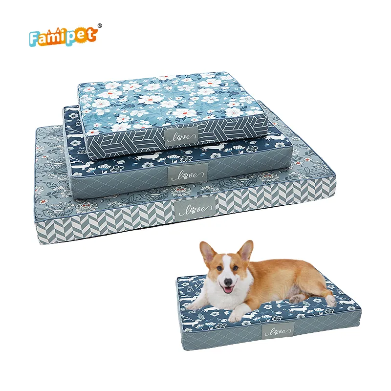 Famipet Custom Comfortabele Rechthoek Traagschuim Hond Krat Bed Bed Orthopedisch Hondenbed Met Afneembare Wasbare Hoes