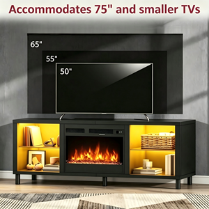 Soporte para TV <span class=keywords><strong>de</strong></span> 58 Pulgadas con Chimenea Eléctrica <span class=keywords><strong>de</strong></span> 18 Pulgadas, Gabinetes Laterales LED, Soporte <span class=keywords><strong>de</strong></span> TV Moderno <span class=keywords><strong>de</strong></span> Madera con Chimenea para Televisores <span class=keywords><strong>de</strong></span> hasta 75 Pulgadas - Product Image 5