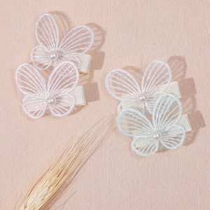 Encantadores accesorios para el cabello de mariposa hechos con encaje con adornos de perlas Clips de mariposa de encaje románticos y delicados con perlas - Product Image 6