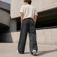 Pantalon de survêtement homme en molleton bouclette coupe large, effet délavé, taille à cordon, imprimé sérigraphié, style streetwear décontracté, marque privée
