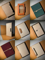 Porte de placard en similicuir recouvert de tissu synthétique PU avec poignée J-Pull, design minimaliste et luxe moderne, pour dressing et chambre à coucher