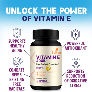 Solilan 180mg <span class=keywords><strong>Vitamin</strong></span> <span class=keywords><strong>E</strong></span> Minyak Zaitun Kapsul Lunak 60 Buah Perlindungan Radikal Bebas Dukungan Antioksidan Suplemen Makanan untuk - Product Image 5