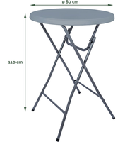 Table de cocktail 110 cm de haut, ronde, pliable, intérieure/extérieure, table haute de bar en plastique pliable, table de bistrot haute pour fête