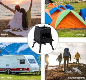 Portable Wood Burning <b>Stove</b> Carbon Steel Outdoor Camping <b>Stove</b> & BBQ Grill Modern Backyard Fire Pit for Picnic - Product Image 6