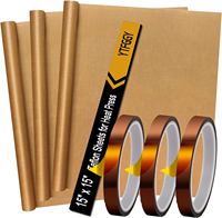 Lot de 3 feuilles de PTFE et ruban de transfert thermique 15x15cm 0,1mm antiadhésif résistant à la chaleur pour presse à chaud et sublimation