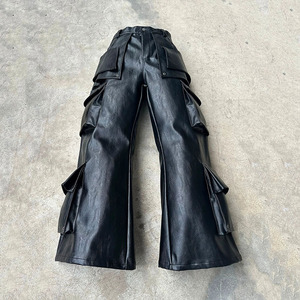 <span class=keywords><strong>Pantaloni</strong></span> in <span class=keywords><strong>Pelle</strong></span> Nera Morbida <span class=keywords><strong>con</strong></span> Logo Personalizzato, Stile Cargo Casual e Baggy, <span class=keywords><strong>Pantaloni</strong></span> da Moto in <span class=keywords><strong>Pelle</strong></span> per Uomo <span class=keywords><strong>con</strong></span> Tasche Multiple - Product Image 4
