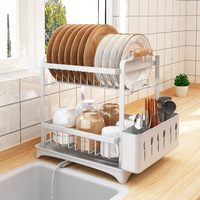 Égouttoir à vaisselle métallique détachable à 2 niveaux, peu encombrant, avec porte-couverts, étagère de rangement pour comptoir de cuisine pour vaisselle