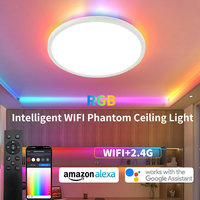 Plafonnier LED RGB, forme ronde/carrée, 24W, panneau encastré rond avec rétroéclairage coloré pour plafond intérieur