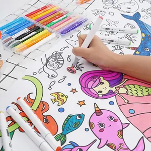 Bebé niños pintura gigante colorear dibujo papel póster rollo juguetes Kits con pegatinas y 6 uds tempera stick