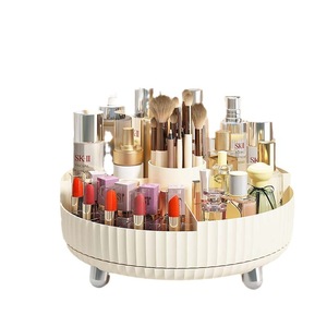 Boîte de rangement cosmétique blanche nacrée avec compartiments, organiseur de bureau rotatif pour maquillage et produits de soin de la peau - Product Image 1