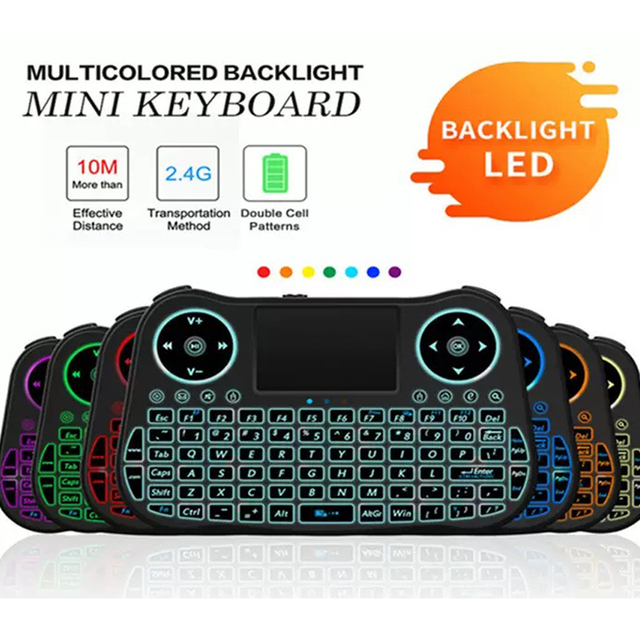 7-RGB Backlight MT08 Mini Keyboard Remote Control for Android TV Box,Smart TV,PC,Computer,with Rechargeable Battery