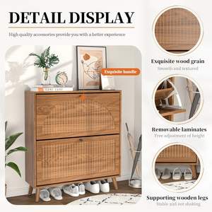 رف أحذية JMJ بتصميم عصري من الخيزران والراتان، رفان قابلان للطي، مصنوعان من خشب البتولا، سعة 14-19 زوجًا، متوفر بألوان وأحجام متعددة - Product Image 2