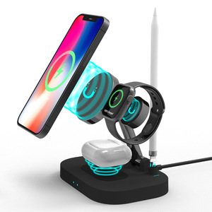 <span class=keywords><strong>Chargeur</strong></span> sans fil magnétique 4 en <span class=keywords><strong>1</strong></span> pour <span class=keywords><strong>Apple</strong></span> iPhone <span class=keywords><strong>Pencil</strong></span> <span class=keywords><strong>Chargeur</strong></span> de montre de compatibilité universel avec indicateur LED - Product Image 1