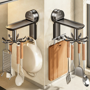 Rotating Suction Cup Hook Storage Rack No Drill Wall Mounted Kitchen Utensil Organizer Gun Grey Milk White - Product Image 2