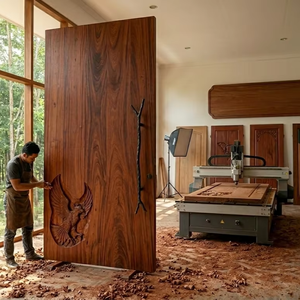 Puerta de Madera de Caoba Sólida, Duradera, Elegante, Acabado Natural, Interior/Exterior, Tamaño Personalizado, Moderna, Clásica, para Apartamento, Interior/Exterior - Product Image 1