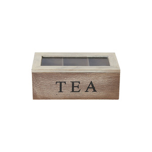 <b>Wooden</b> Tea Box Rectangular Three Compartment Storage Box With Glass Lid For Tea Bag Organization - Product Image 2